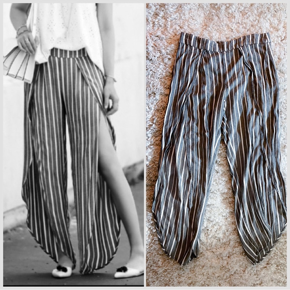 Free People Striped “Rosemary” Split Hem Tulip Pants Sz 8
